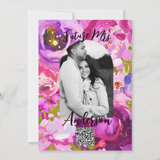 Poppen van roze & Paarse Vibrant Floral Vrijgezell Kaart (Achterkant)