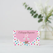 Poppen Visitekaartje Polka Dots Pink Heart (Staand voorkant)