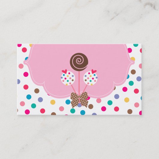 Poppen Visitekaartje Polka Dots roze chocolade (Voorkant)
