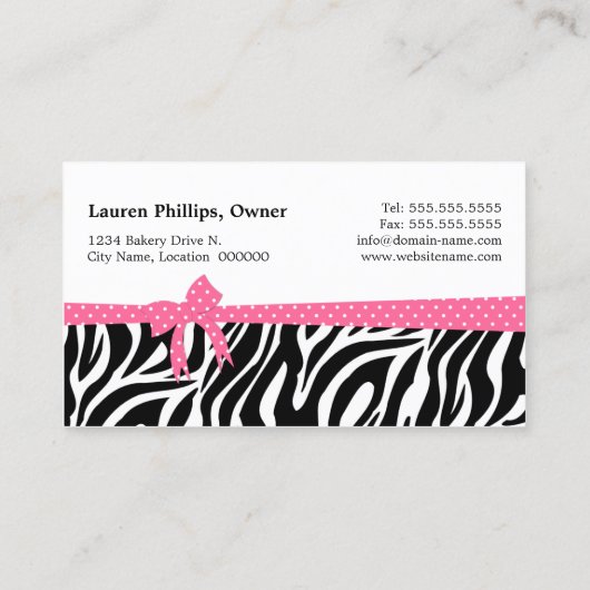Poppen Zebra Stripes Ribbon Bakery Visitekaartje (Achterkant)