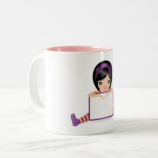 poppenbord vol tweekleurige koffiemok (Voorkant links)