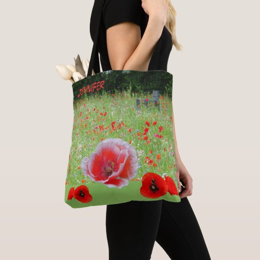 Poppes Field met Bench Cust. Tote bag (Dichtbij)