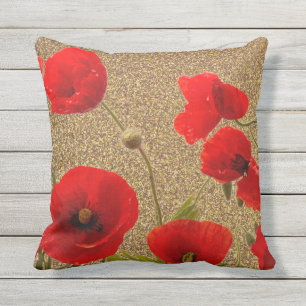 Poppie bloemen Red Gold Glitter Golden Rustige Buitenkussen
