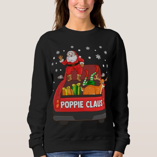 Poppie Claus Red Truck Santa Reindeer Elf Christma Trui (Voorkant)