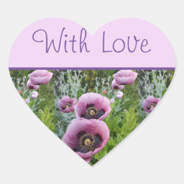 Poppie Paarse roze roze bloem met liefdesSticker Hart Sticker