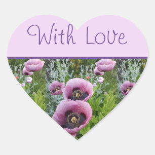 Poppie Paarse roze roze bloem met liefdesSticker Hart Sticker