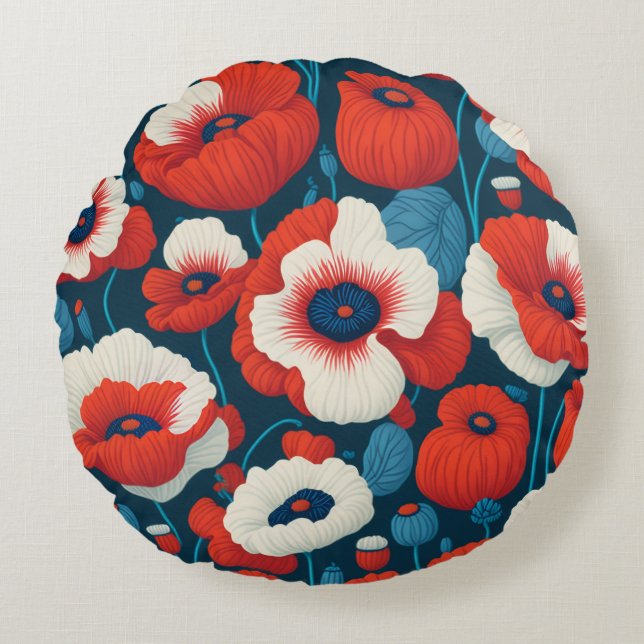 Poppie Rond Kussen (Voorkant)