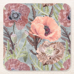 Poppie roze florale achtergrond stylis kartonnen onderzetters