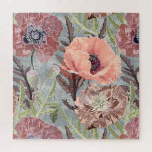 Poppie roze florale  achtergrond stylis legpuzzel