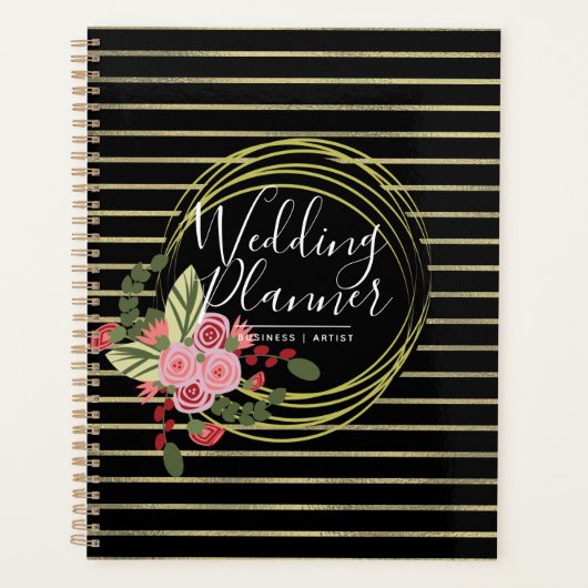 Poppie Rozen Roze Rode Folie Stripes Weddenschap Planner (Voorkant)
