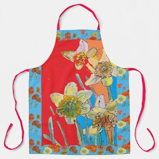 Poppie Waterverf Daffodil Rood Bloedfloraal Apron Schort (Voorkant)