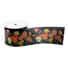 Poppie Waterverf Oranje Rood Zwart  bloem Satijnen Lint