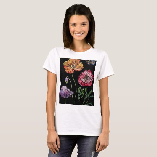 Poppie Waterverf Schilderijen T-shirt (Voorkant volledig)
