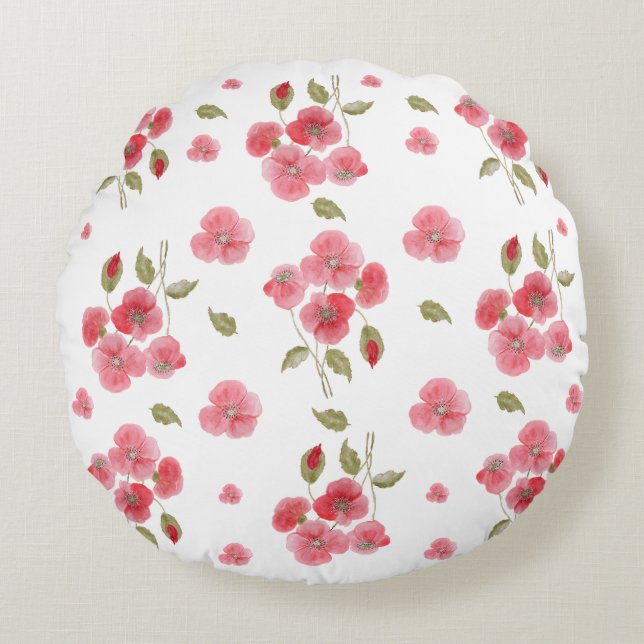 Poppie Waterverf ventilator Rond Kussen (Voorkant)