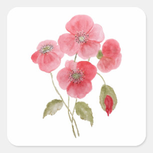 Poppie Waterverf ventilator Vierkante Sticker