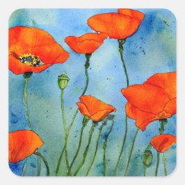 Poppie Waterverf Vierkante Sticker