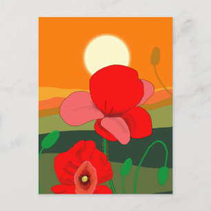 Poppie weide bij zonsondergang briefkaart