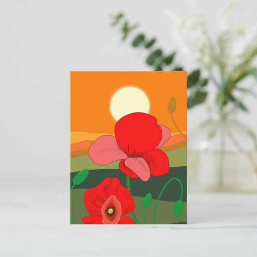 Poppie weide bij zonsondergang briefkaart (Staand voorkant)