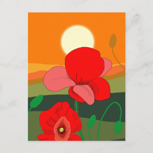 Poppie weide bij zonsondergang briefkaart (Voorkant)