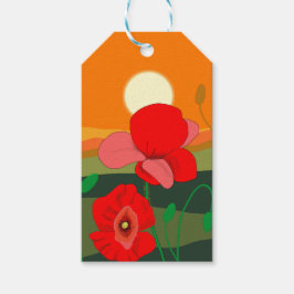 Poppie weide bij zonsondergang cadeaulabel