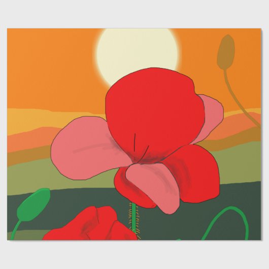 Poppie weide bij zonsondergang cadeaupapier (Vlak)