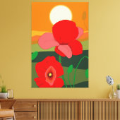 Poppie weide bij zonsondergang canvas afdruk (Insitu (Woonkamer))
