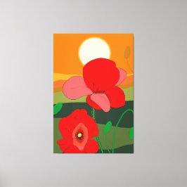 Poppie weide bij zonsondergang canvas afdruk