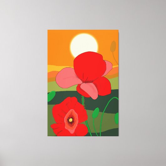 Poppie weide bij zonsondergang canvas afdruk (Voorkant)