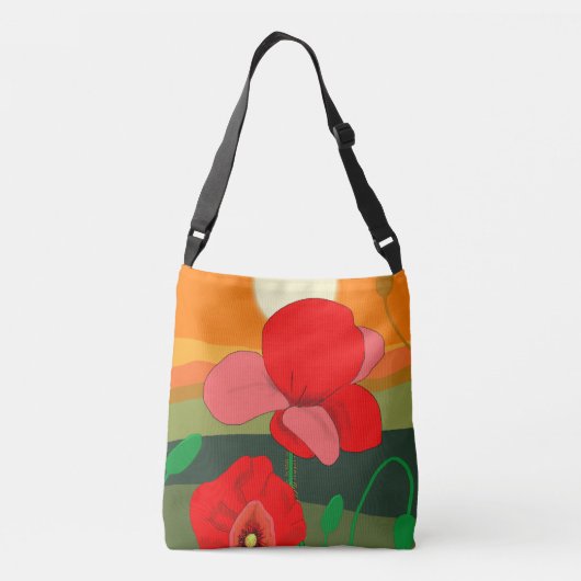 Poppie weide bij zonsondergang crossbody tas (Achterkant)