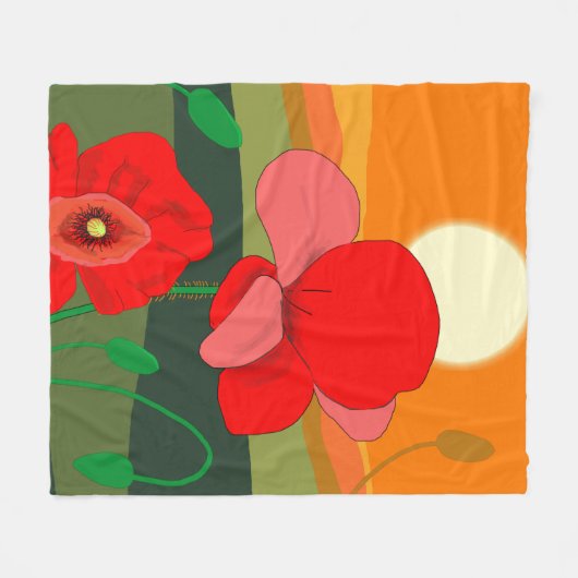 Poppie weide bij zonsondergang fleece deken (Voorkant (Horizontaal))