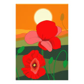 Poppie weide bij zonsondergang foto afdruk (Voorkant)