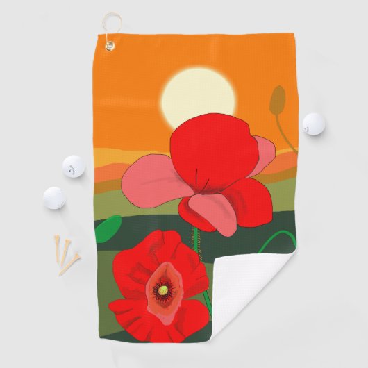 Poppie weide bij zonsondergang golfhanddoek (Insitu)