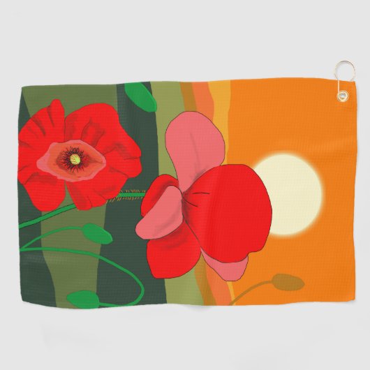 Poppie weide bij zonsondergang golfhanddoek (Horizontaal)