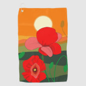 Poppie weide bij zonsondergang golfhanddoek (Voorkant)