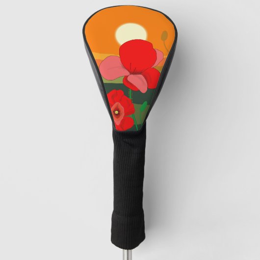 Poppie weide bij zonsondergang golfheadcover (Voorkant)