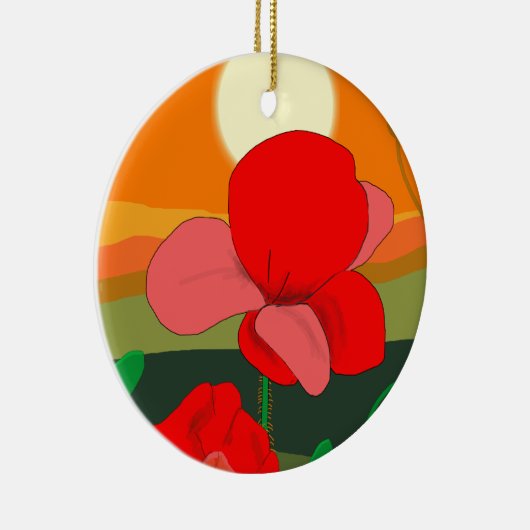Poppie weide bij zonsondergang keramisch ornament (Rechts)