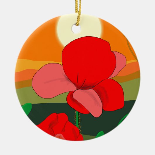 Poppie weide bij zonsondergang keramisch ornament (Voorkant)
