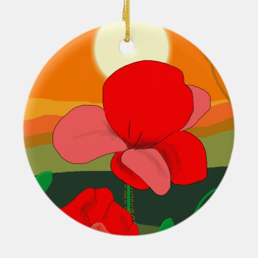 Poppie weide bij zonsondergang keramisch ornament (Achterkant)