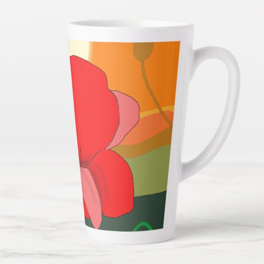 Poppie weide bij zonsondergang latte mok (Rechts)