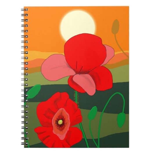 Poppie weide bij zonsondergang notitieboek (Voorkant)