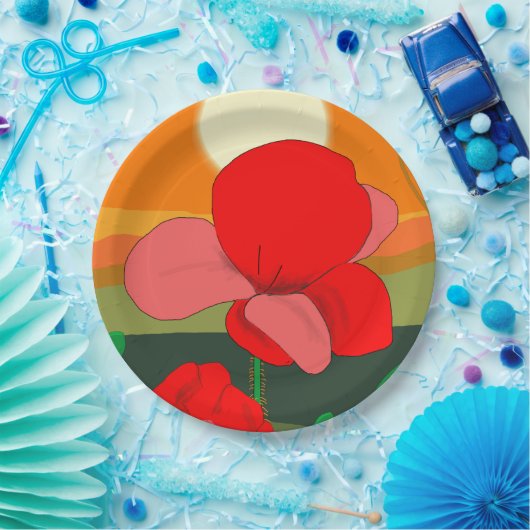 Poppie weide bij zonsondergang papieren bordje (Feest)