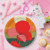 Poppie weide bij zonsondergang papieren bordje (Feest)