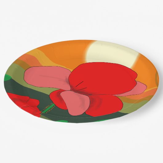 Poppie weide bij zonsondergang papieren bordje (Gekanteld)