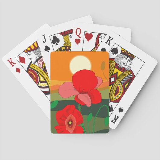 Poppie weide bij zonsondergang pokerkaarten (Achterkant)