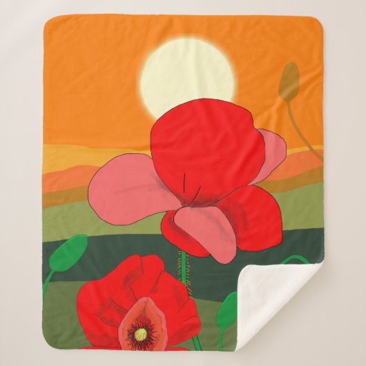 Poppie weide bij zonsondergang sherpa deken (Voorkant)