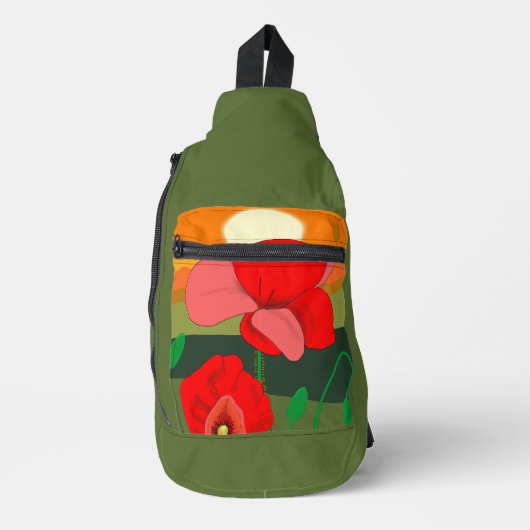 Poppie weide bij zonsondergang sling bag (Voorkant)