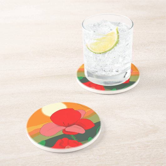 Poppie weide bij zonsondergang zandsteen onderzetter (Zijkant)