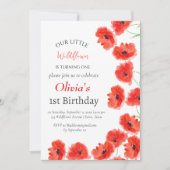 Poppies 1e Verjaardag Meisje Red Floral Kaart (Voorkant)