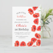 Poppies 1e Verjaardag Meisje Red Floral Kaart (Staand voorkant)