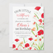 Poppies 1e Verjaardag Meisje Red Floral Kaart (Voorkant)